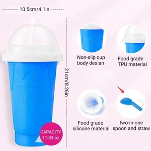 Blue Frozen Magic slushy maker cup with 11.83 oz capacity and food grade TPU material