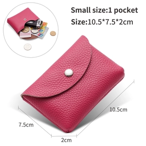 Pink lychee grain leather coin purse size details 10.5x7.5x2cm with internal capacity view