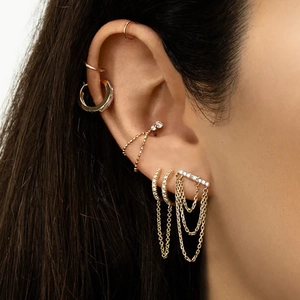 S925 silver needle gold tassel chain earrings set with shimmering white rhinestones