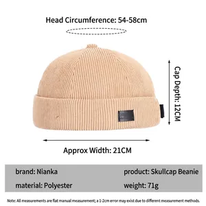 Retro beige corduroy docker hat with 54-58cm head circumference for men and women