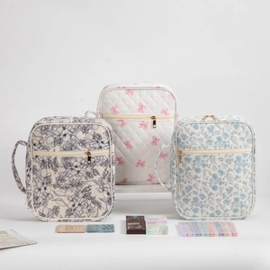 Quilted Book Bag Polyester Bible Cover Portable Handheld Travel Storage Organizer Case Floral Pattern Large Capacity