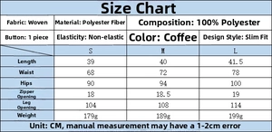 Detailed size chart for women's blazer set with measurements in cm for sizes S, M and L