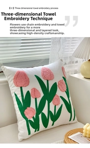 Detailed macro view of high-density pink tulip embroidery using towel and chain stitch