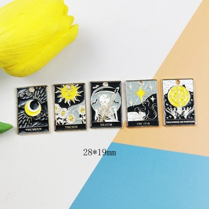 Tarot card enamel pendants set featuring Moon and Sun designs for DIY jewelry making