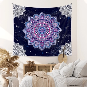 Blauer böhmischer Mandala-Wandteppich mit Sternenhimmel-Muster für die Schlafzimmerdeko