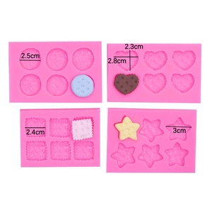 4pcs set of pink silicone molds for heart star square round cookie fondant shapes