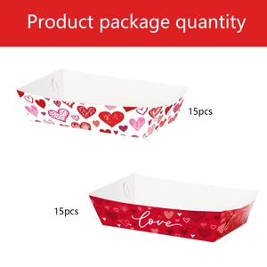 Detail view of heart-patterned Valentine's Day snack trays, 15pcs per set