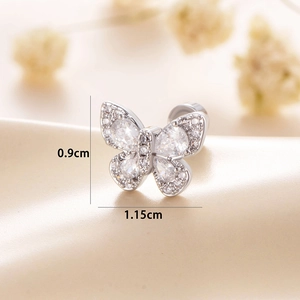 Silver butterfly ear studs with sparkling crystals measuring 0.9cm by 1.15cm