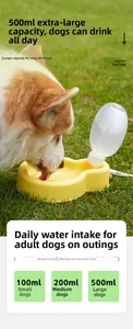 Golden pet water bottle with 500ml capacity shown during outdoor dog drinking session