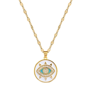 Golden Evil Eye necklace with white oil-drip pendant and sparkling zircon stones