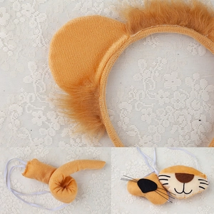 Lion costume set including plush ears headband, tail, and nose for Halloween parties