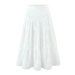 Jupe midi blanche à plusieurs niveaux avec broderie et détails en dentelle ajourée