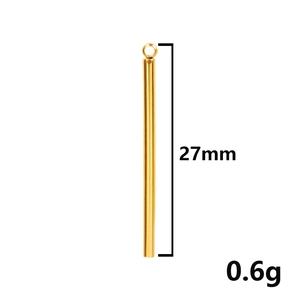 Detailed 27mm long 304 stainless steel golden vertical bar pendant with ring, 0.6g weight