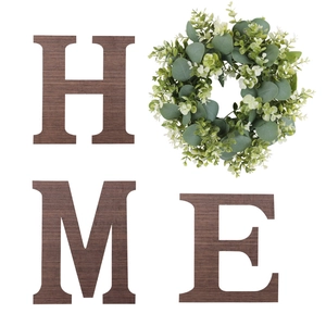 Rustic wood HOME sign with artificial eucalyptus wreath for wall decor