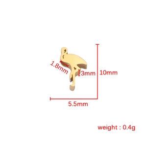 Golden stainless steel flamingo charm pendant measuring 10x5.5mm with brushed finish