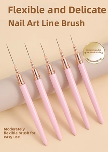 Detail of 8mm pink liner nail brush with rose gold ferrule for delicate nail art design