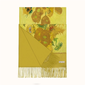 Van Gogh Sunflowers art print scarf made of 100% cashmere with elegant tassels