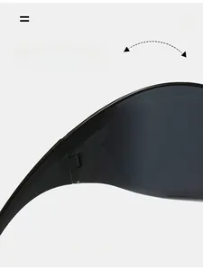 Macro detail of a durable texture hinge on black wrap-around Y2K cycling sunglasses