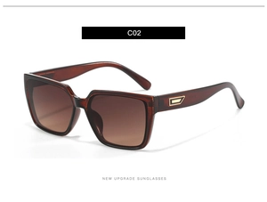 Flat square brown sunglasses with C02 gradient lenses and golden temple accents