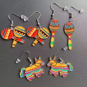 Vibrant acrylic earrings with Mexican Maracas and Piñata designs for Cinco de Mayo festival