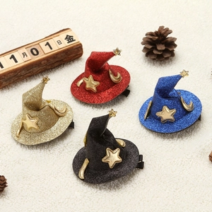 Mini Wizard Hat Hair Clip Halloween Sequin Glitter Star Moon Pattern Witch Cosplay Costume Hair Accessory For Girls