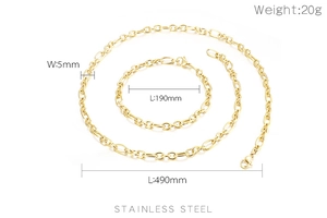 Spécifications de taille détaillées pour l'ensemble collier et bracelet en acier doré