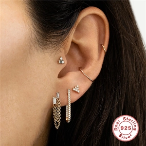 S925 sterling silver tassel chain earrings set with shimmering cubic zirconia stones