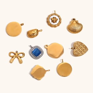 Assorted 18K gold plated stainless steel heart and floral charms for DIY jewelry making
