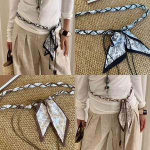 Chaîne De Taille Ceinture Foulard En Satin Paisley Bohème Perles En Bois Tissées Accessoires Décoratifs Ethniques Pour Femmes