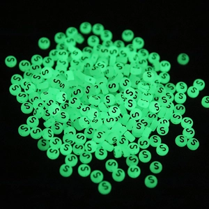 Glow in the dark 7mm round green luminous beads with black S letter for DIY crafts