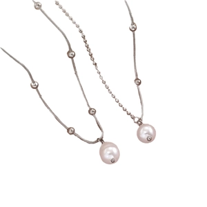Minimalist stainless steel pearl necklace set with snake chain and round beads