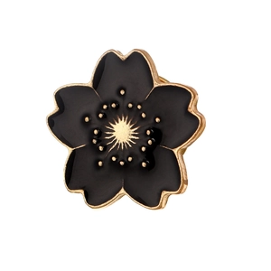 Cute cherry blossom brooch in black enamel and gold plating for bags and clothing