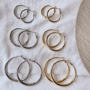 Minimalist Thick Copper Hoop Earrings For Women Retro Oversized Circle Earrings Gold Silver Plated Vacation Style Jewelry Gift