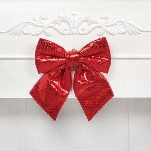 Sparkly red sequin Christmas bow for tree decoration and festive DIY holiday home ornaments