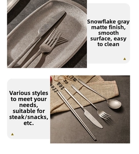 Macro detail of snowflake grey matte stainless steel cutlery with smooth texture