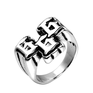 Anello punk gotico 666 in acciaio inossidabile con finitura argento nero vintage