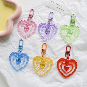 Set of six colorful translucent acrylic heart keychains with metal lobster clasps