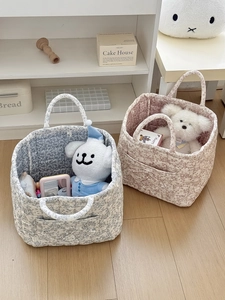 Quilted Corduroy Floral Storage Basket With Handles Foldable Home Organizing Pastoral Style Sundries Bin