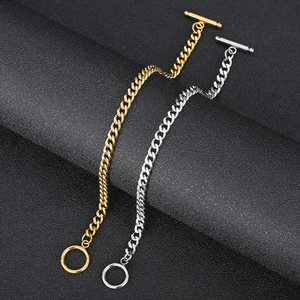 Polished stainless steel Cuban chain bracelets with OT toggle clasps in gold and silver