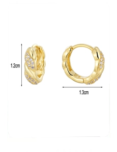 Macro view of S925 silver twist hoop earrings with zircon, 1.2cm height by 1.3cm diameter
