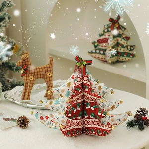 Christmas fabric desktop decorations featuring creative tree and reindeer plush ornaments
