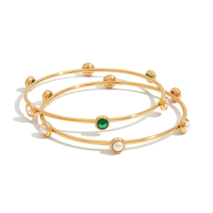 Set di bracciali in acciaio inossidabile placcato oro 18k con gemme e perle