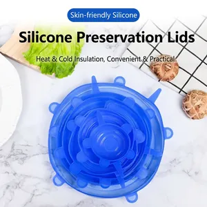 6-pack blue silicone stretch lids in various sizes for food storage and bowl sealing