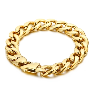 Classic golden punk cuban link bracelet for men with flat stainless steel chain design