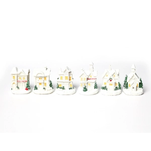 6-piece white resin Christmas village set featuring fire and train station miniatures