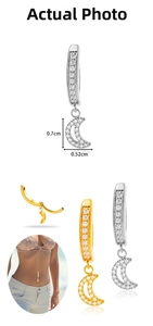 Details des Titan-Bauchnabelpiercings mit Kristall-Mondsichelanhänger, Größe 0.7cm x 0.52cm