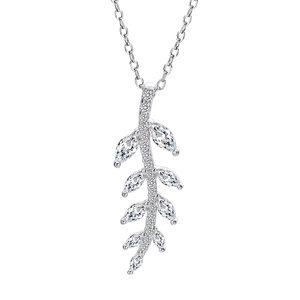 Elegant S925 sterling silver leaf pendant necklace with shimmering zircon stones