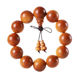 Polished Thuja wood bead bracelet with natural cloud patterns and gourd pendant