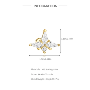 Dimensions détaillées des boucles d'oreilles papillon en argent 925 et oxydes de zirconium