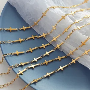 18K gold plated stainless steel geometric cross chain bracelet with extension